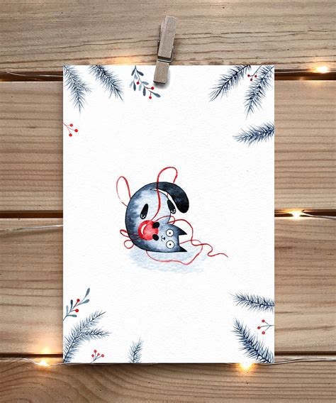 Printable Christmas Postcard, Watercolor Cat Print - Etsy