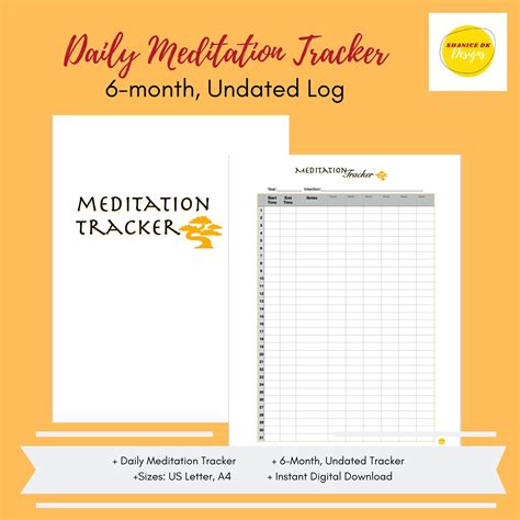 Meditation Tracker Printable Mth W Notes For Mth Selfcare