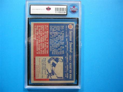 1957 58 TOPPS NHL HOCKEY CARD 35 TERRY SAWCHUK KSA 6 EX NM SHARP 57