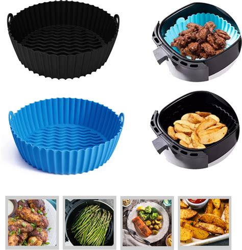 Non Stick Silicone Premium Thick Air Fryer Liners Black And Blue 7