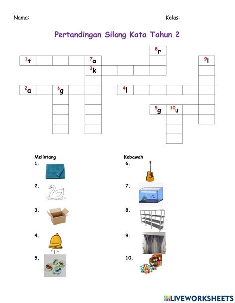 Pertandingan Teka Silang Kata Tahun Worksheet