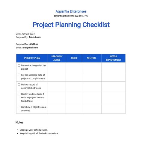 Checklist Template Docs