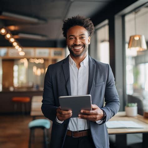 O homem afro americano exala confiança e competência enquanto trabalha