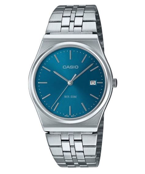 Casio Men S Standard Analog Stainless Steel Blue Dial Quartz Watch Mtp