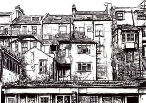 A Drawing Of An Old Building With Balconies