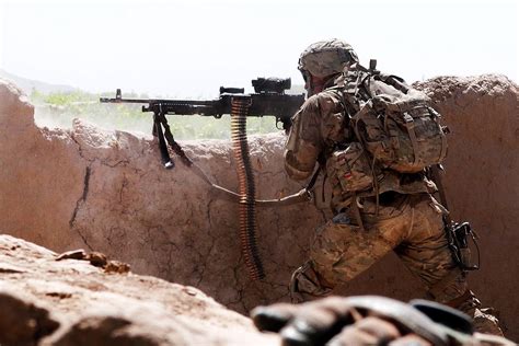 Us Army Soldier Provides Suppressing Fire With His M240 Medium Machine Gun In Ghazni Province