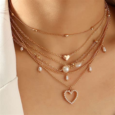 Pcs Baroque Pearl Heart Choker Multilayer Necklaces Helloice Jewelry