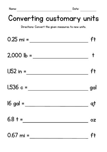 Converting Customary Units Measurement Worksheets Teaching Resources