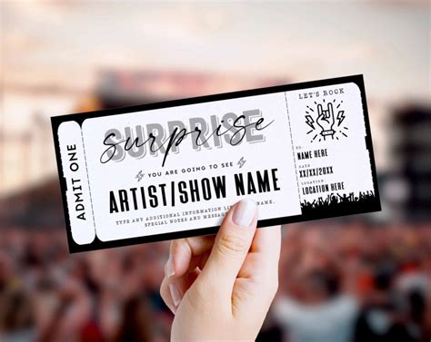 Rock Concert Ticket Template Editable Surprise Rock Band Show Voucher