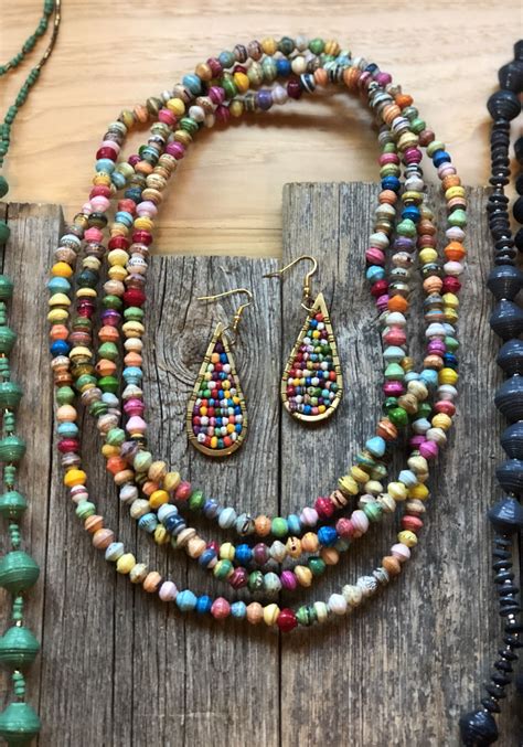 Noonday Collection From Uganda Dainty Paper Bead Necklace Paper Teardrop Earrings Handmade J