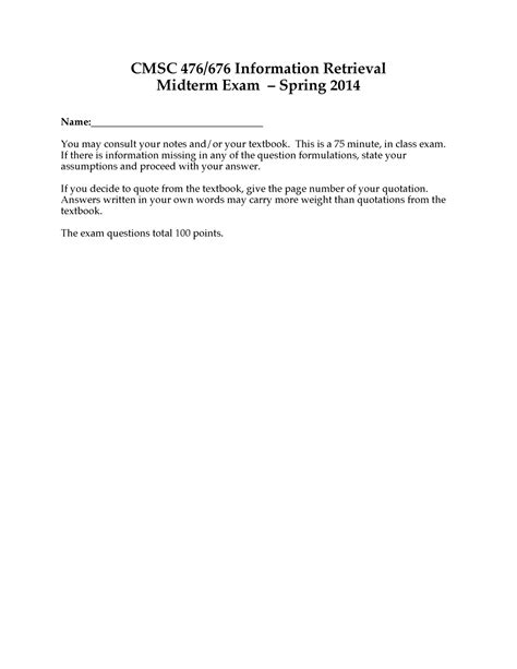 Sp14midterm ONE CMSC 476 676 Information Retrieval Midterm Exam