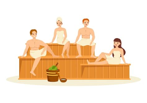 Sauna Y Sala De Vapor Con Personas Que Se Relajan O Disfrutan Del