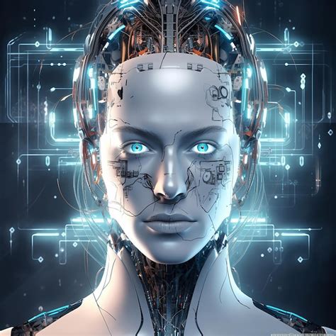 Premium Photo Face Of Female Robot Artificial Intelligence Concept