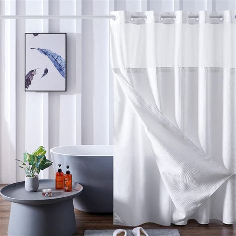 Scamzsure White Shower Curtain Set With Detachable Snap In Liner