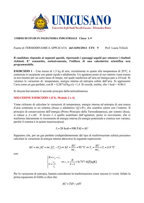 Esercizi Svolti Corso Di Studi In Ingegneria Industriale Classe L