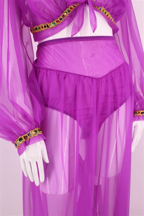 60s Jeannie Vintage Costume M L 1960s Harem Genie Purple Nylon Outfit