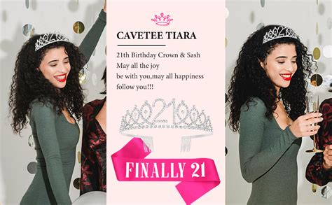 Amazon CAVETEE Silver Finally 21 Birthday Sash And Crown For Women