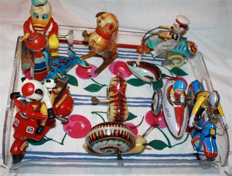 Vintage Metal Tin Wind Up Toys Lot Of 9