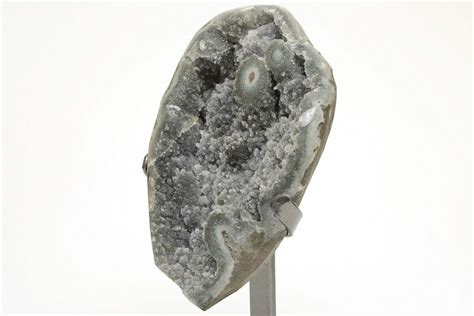 Sparkling Druzy Quartz Geode With Metal Stand For Sale