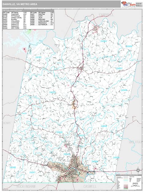 Danville Va Metro Area Wall Map Premium Style By Marketmaps Mapsales