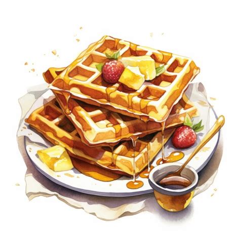 Premium Ai Image Realistic Watercolor Illustration Of Waffles With