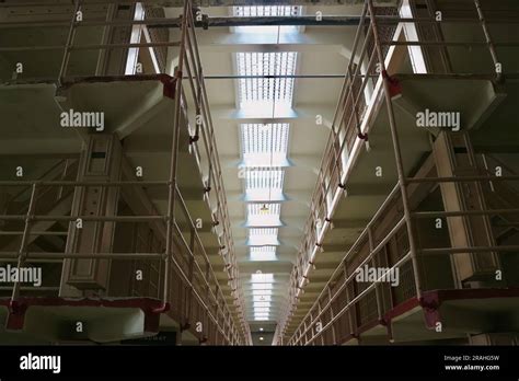 Inside Alcatraz Federal Penitentiary Looking Up At Corridors With