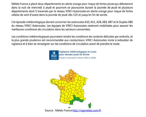 PARIS VINCI Autoroutes Alerte Météo orange pour vent pluie