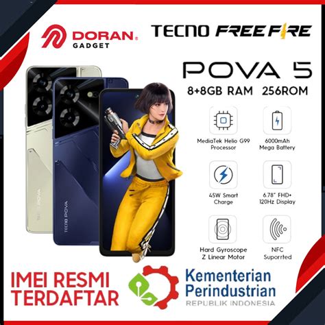 Jual Tecno Pova 5 NFC 8 256 GB 8 8GB 256GB Helio G99 45W Garansi