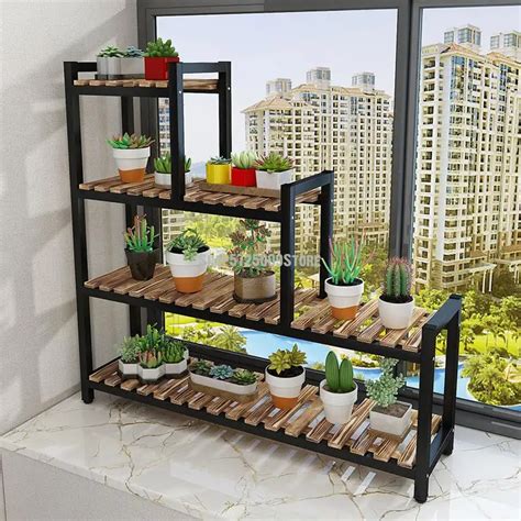 Flower Stand Wrought Iron Multi Layer Space Saving Stepped Living Room Balcony Succulent Bay