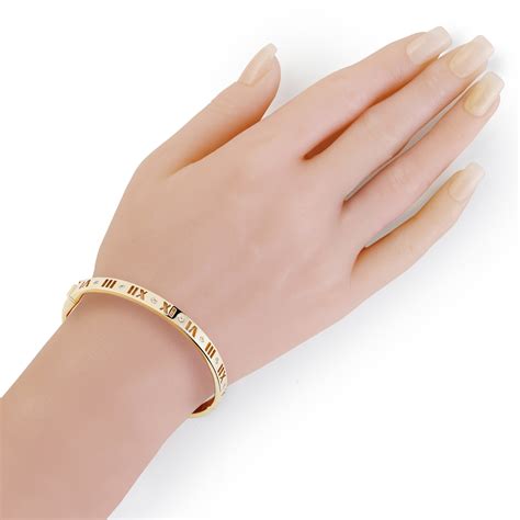 Tiffany Co Pierced Atlas Collection 18K Yellow Gold Diamond Bangle