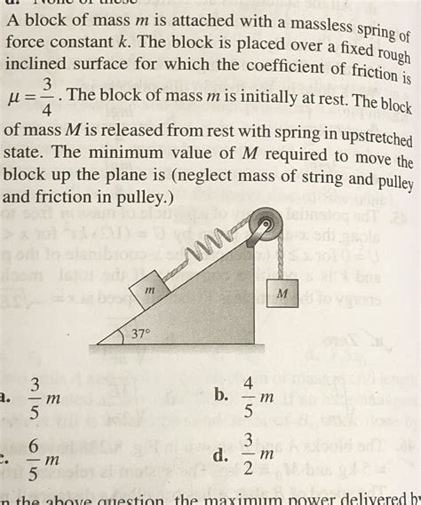 A Block Of Mass M Is Attached With A Massless Spring Of Force Constant