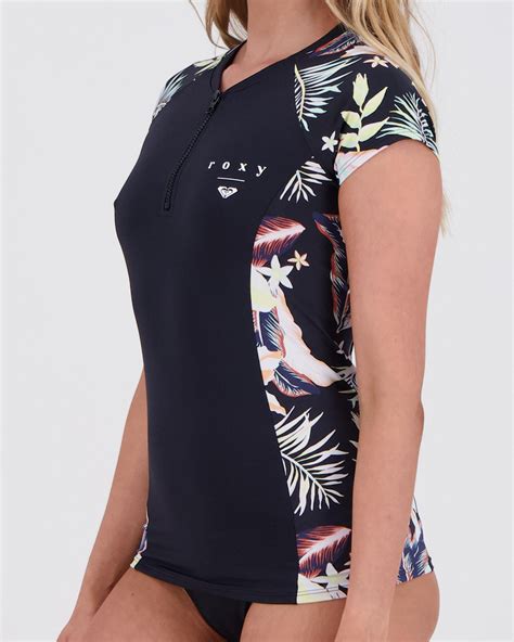 Shop Roxy Beach Classics Cap Sleeve Rash Vest In Anthracite Praslin