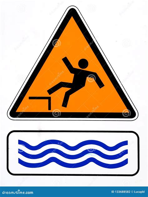 Danger Risk Falling In Water Warning Sign Stock Illustration