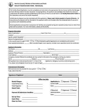 Fillable Online Facility Reservation Application Individual Henrico