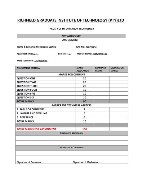 Networks Assignment Richfield Graduate Institute Of Technology