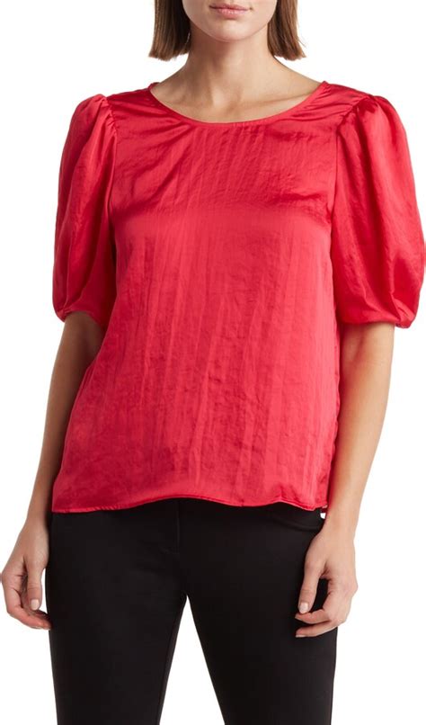 Pleione Puff Sleeve Satin Blouse Shopstyle Tops