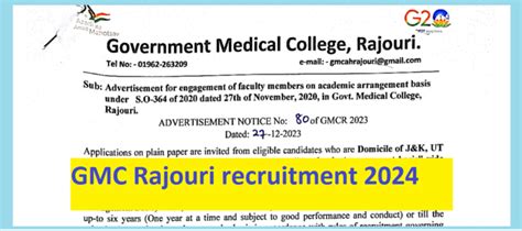 Gmc Rajouri Recruitment 2024 Various Vacancy Apply