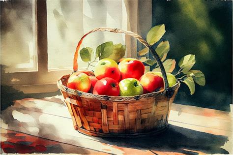 Premium AI Image A Painting Of Apples In A Basket