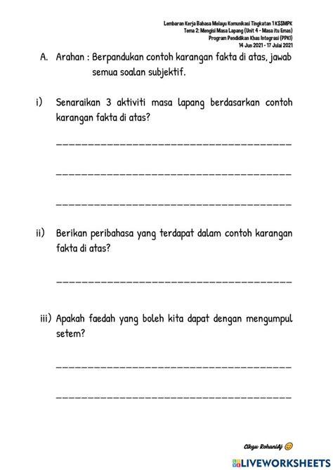 Bahasa Melayu Komunikasi T1 Kssmpk Worksheet Live Worksheets