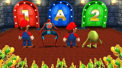 Mario Party Minigames Luigi Vs Mario Vs Mike Wazowski Vs Spider Man