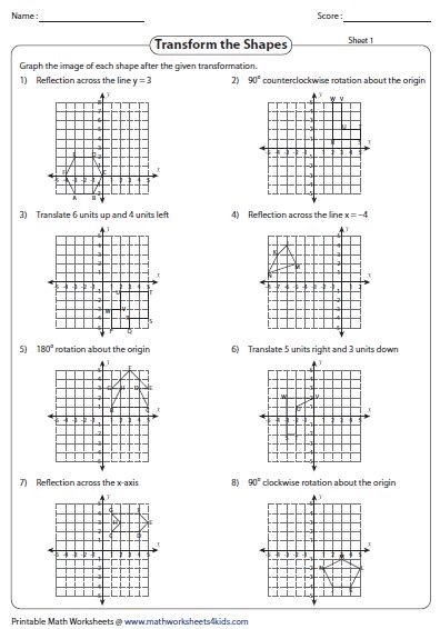 Translation Rotation Reflection Worksheet 8th Grade