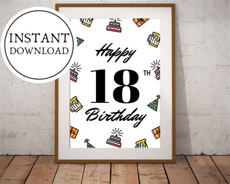 Happy 18th Birthday Print 18th Birthday T You Printable Etsy