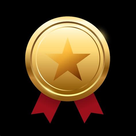 Premium Vector Golden Bronze Medal With Red Ribbon Champion And