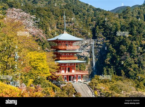 Nachi Waterfall Behind Pagoda Of Seigantoji Temple Nachisan Wakayama