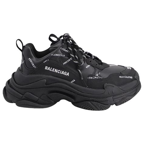 Balenciaga Triple S Sneaker Allover Logo In Black Technical Material