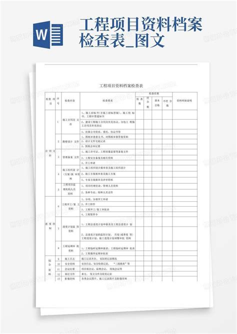 工程项目资料档案检查表图文word模板下载编号qvzgknmx熊猫办公