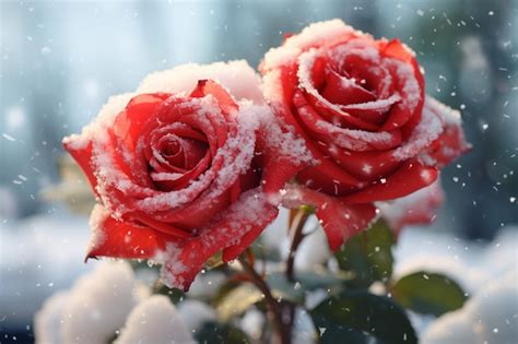 Premium Photo Roses Covered In Snow