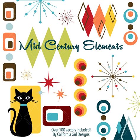 Mid Century Modern Elements Clipart Set Retro Atomic Shapes Etsy