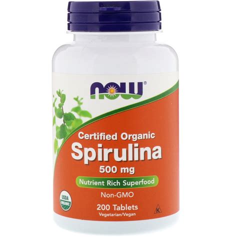 Now Foods Certified Organic Spirulina 500 Mg 200 Tablets Byclue