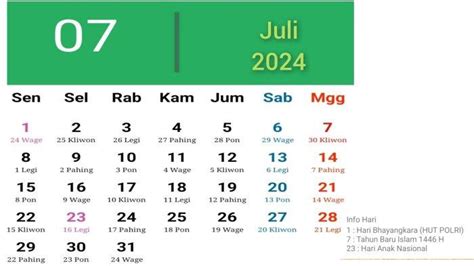 Kalender Jawa 24 Juli 2024 Tanggalan Jawa Rabu Pahing Tribunjateng